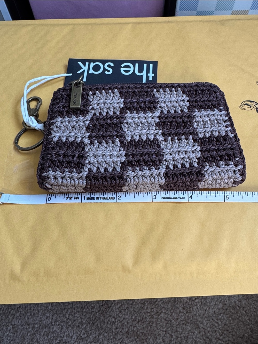 The Sak Crochet Checkerboard Card Wallet - Dark Brown & Light Taupe - Picture 5 of 7
